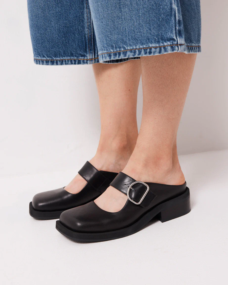 Badu Square Toe Leather Mule | Black - Image 7