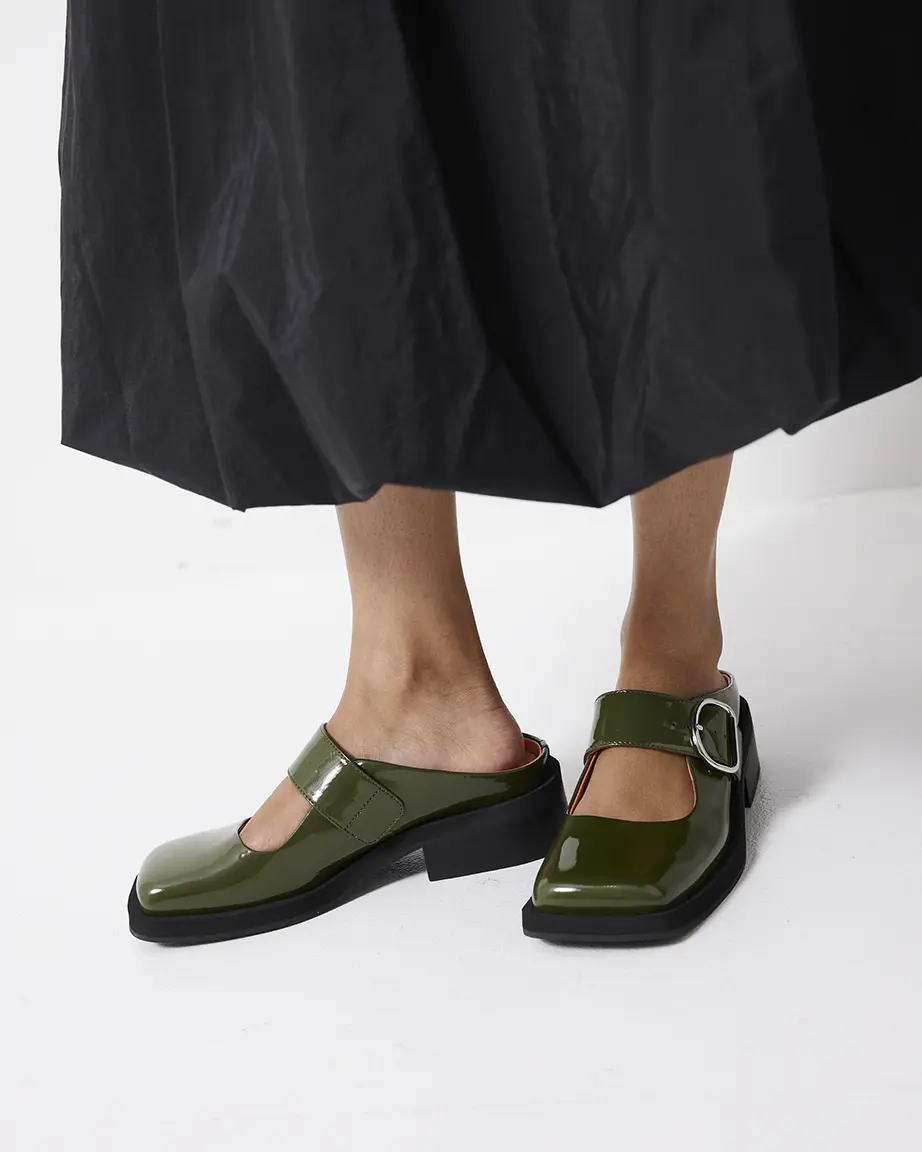 Badu Square Toe Leather Mule | Moss Green - Image 3