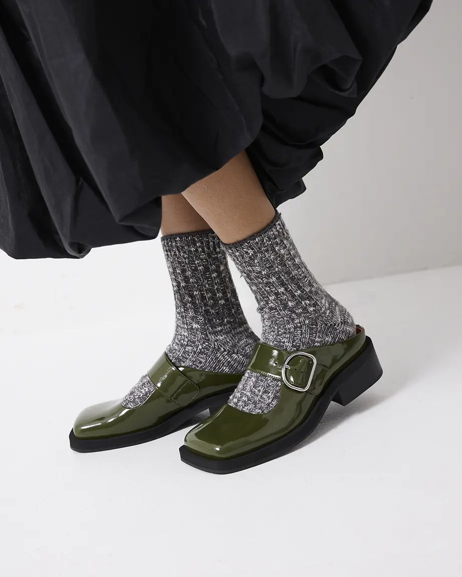 Badu Square Toe Leather Mule | Moss Green - Image 4