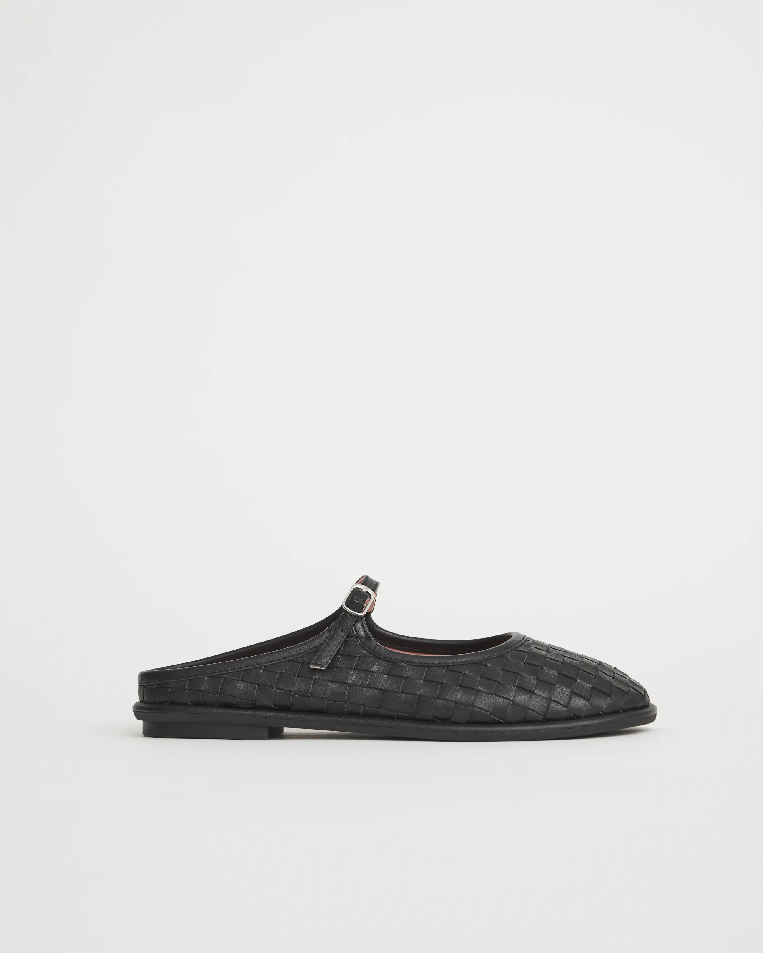 Pixie Woven Leather Mule | Black