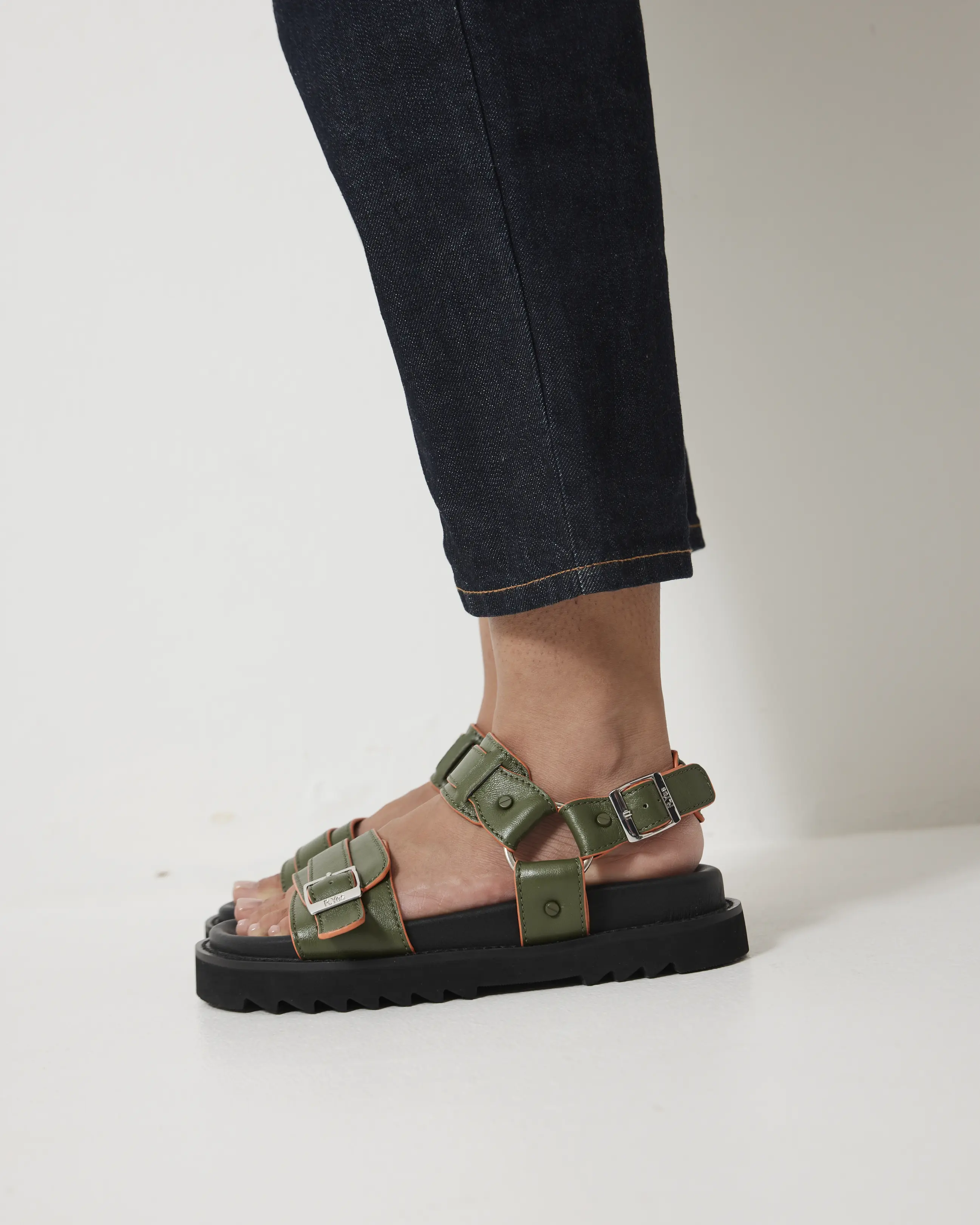 Rae Harness Leather Sandal | Moss Green - Image 3