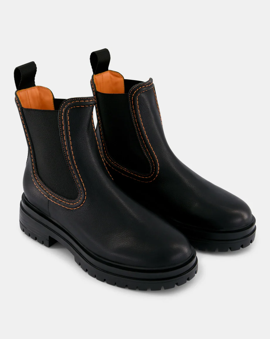 Reni Leather Chelsea Boots with Overstitch Detail | Black with Electric Peach - Image 9