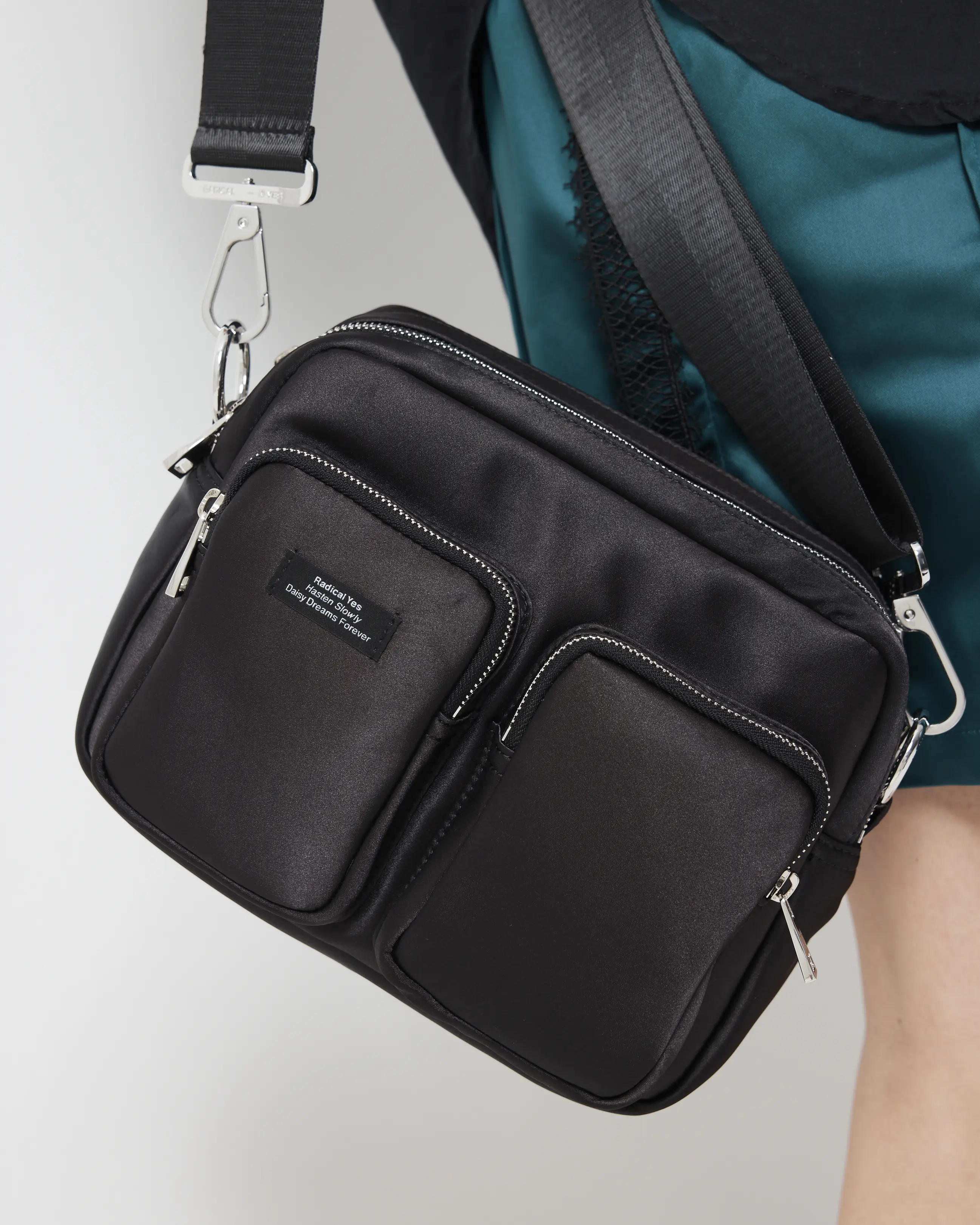The Messenger Sporty Satin Pocket Bag | Black - Image 3