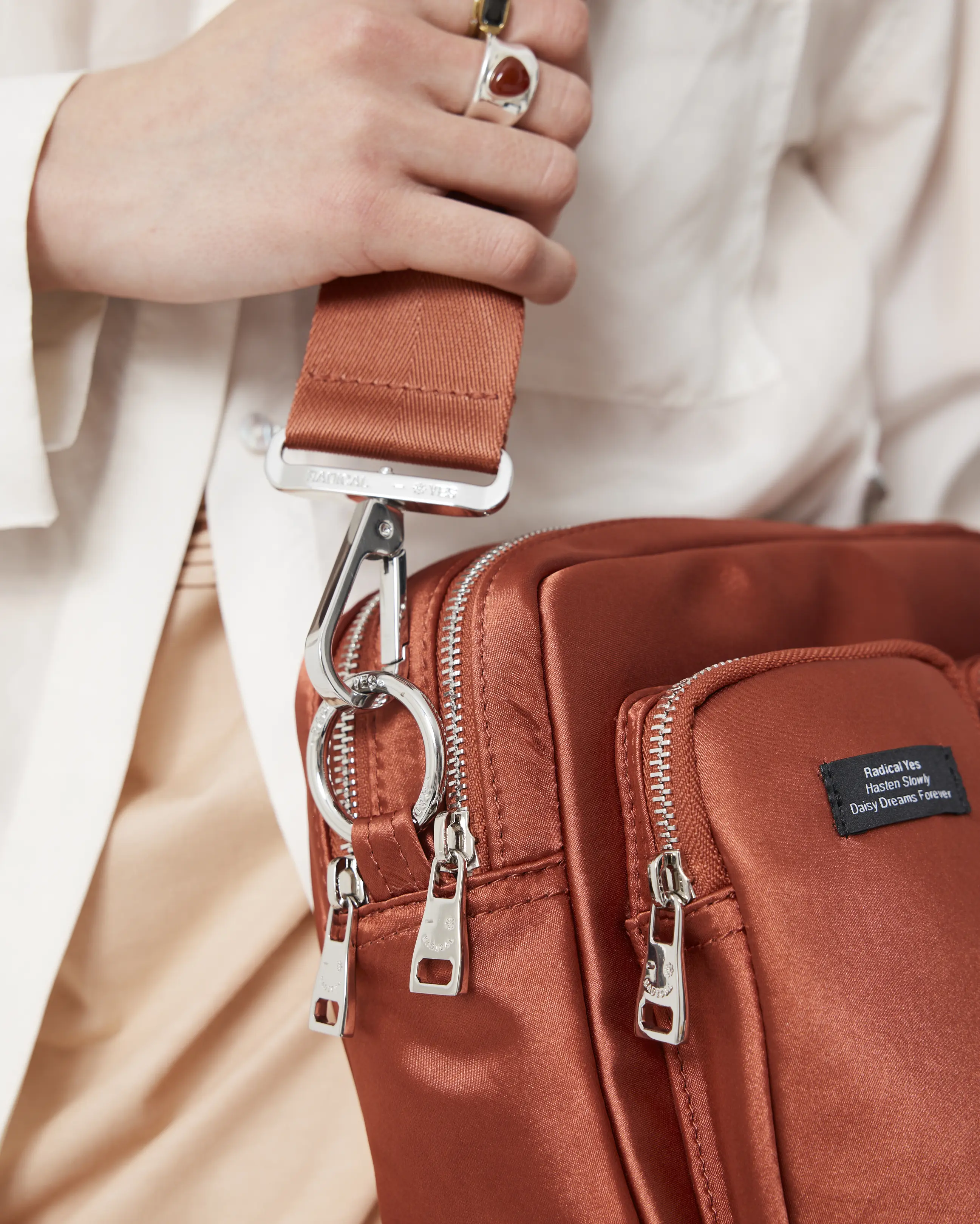 The Messenger Sporty Satin Pocket Bag | Clay - Image 3