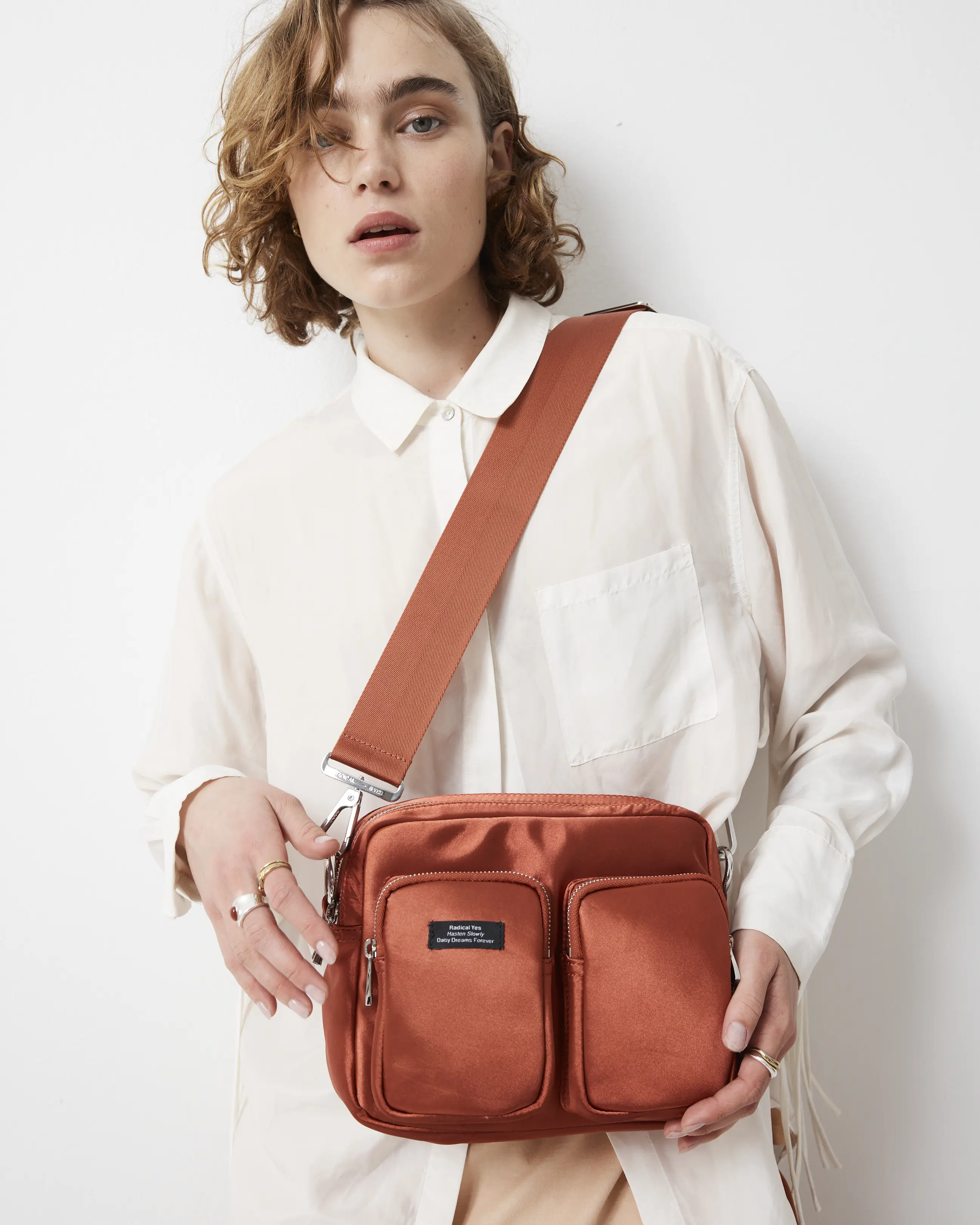 The Messenger Sporty Satin Pocket Bag | Clay - Image 4