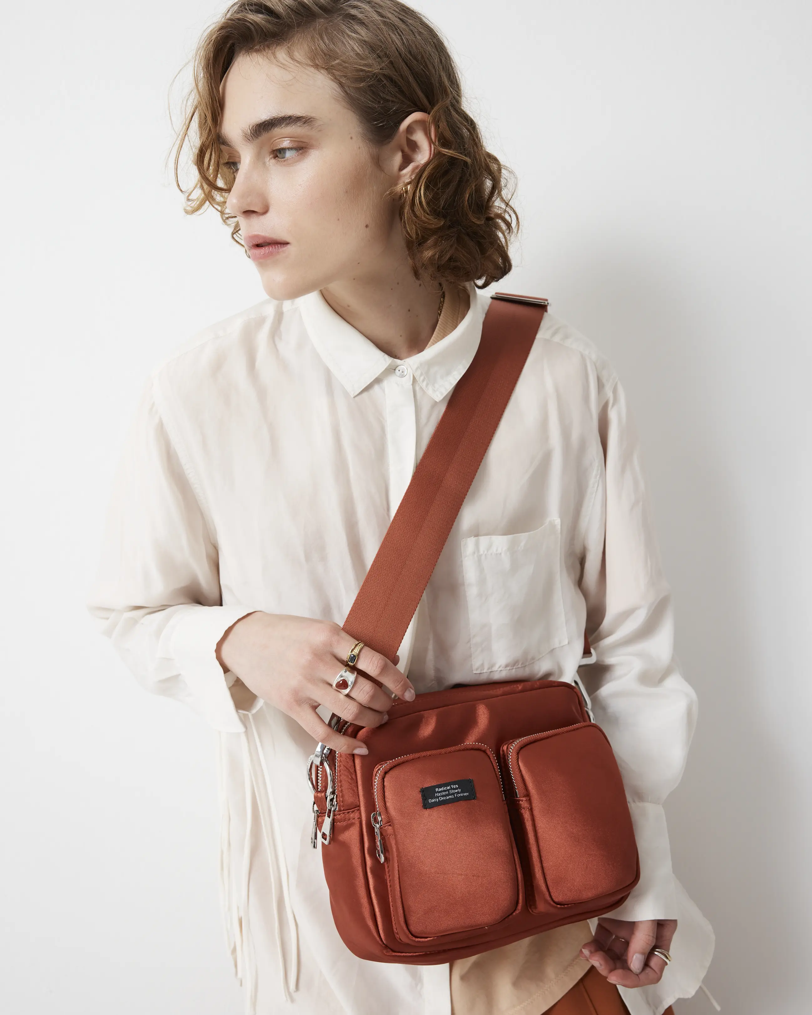 The Messenger Sporty Satin Pocket Bag | Clay - Image 5