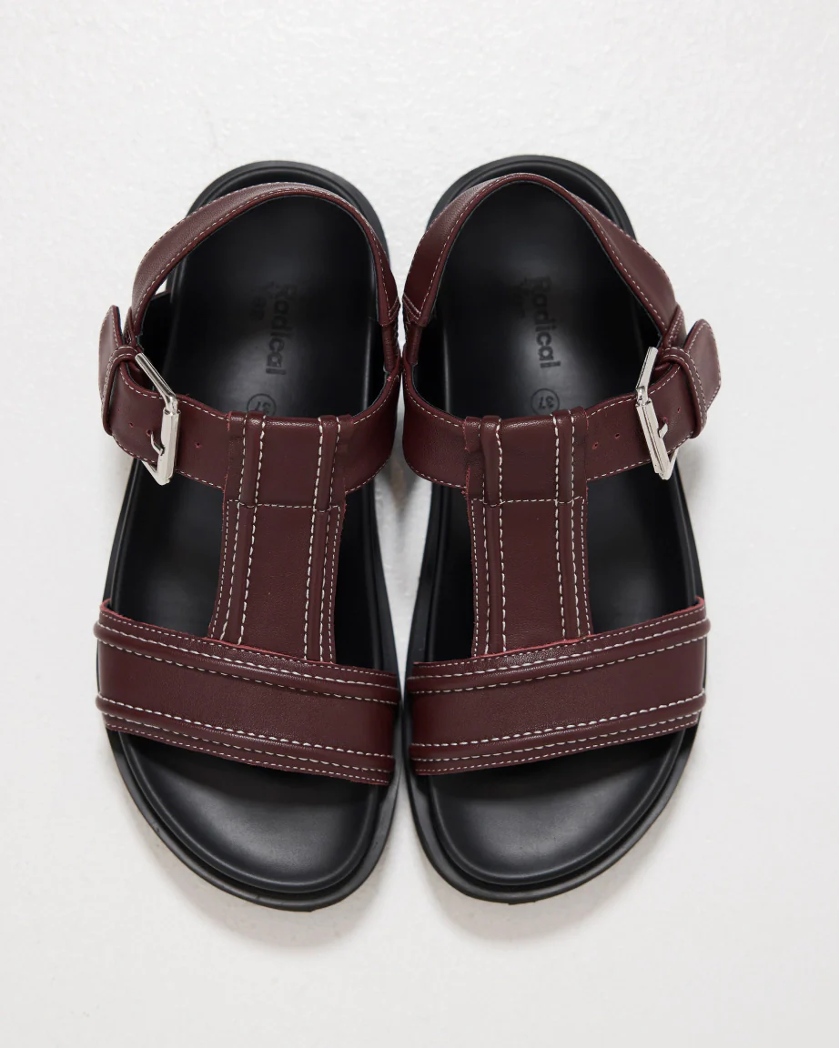 Visby T-Bar Sandal | Cherry with Milk Topstitch - Image 3