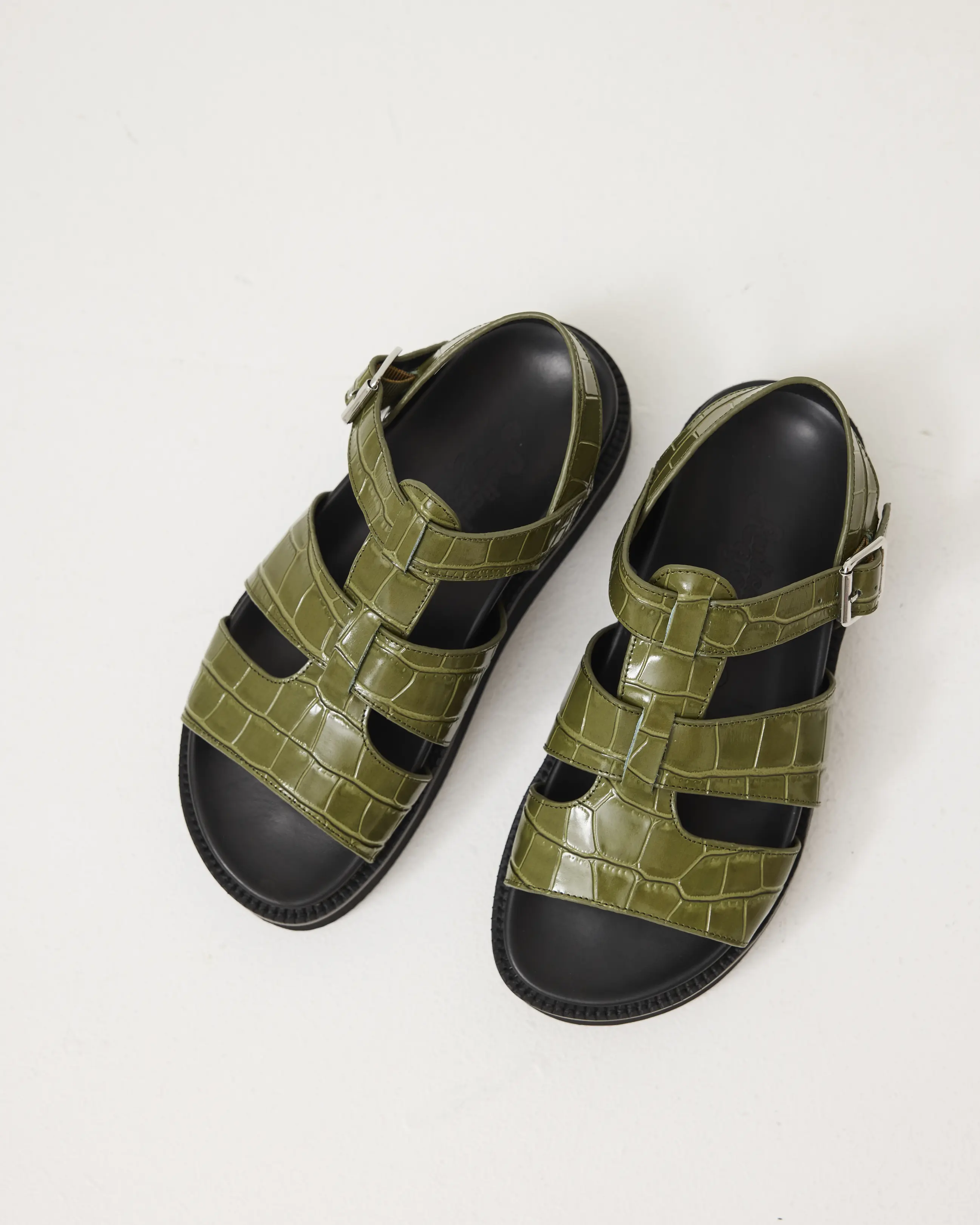 Volta T-Bar Sandal | Moss Green Croc - Image 2