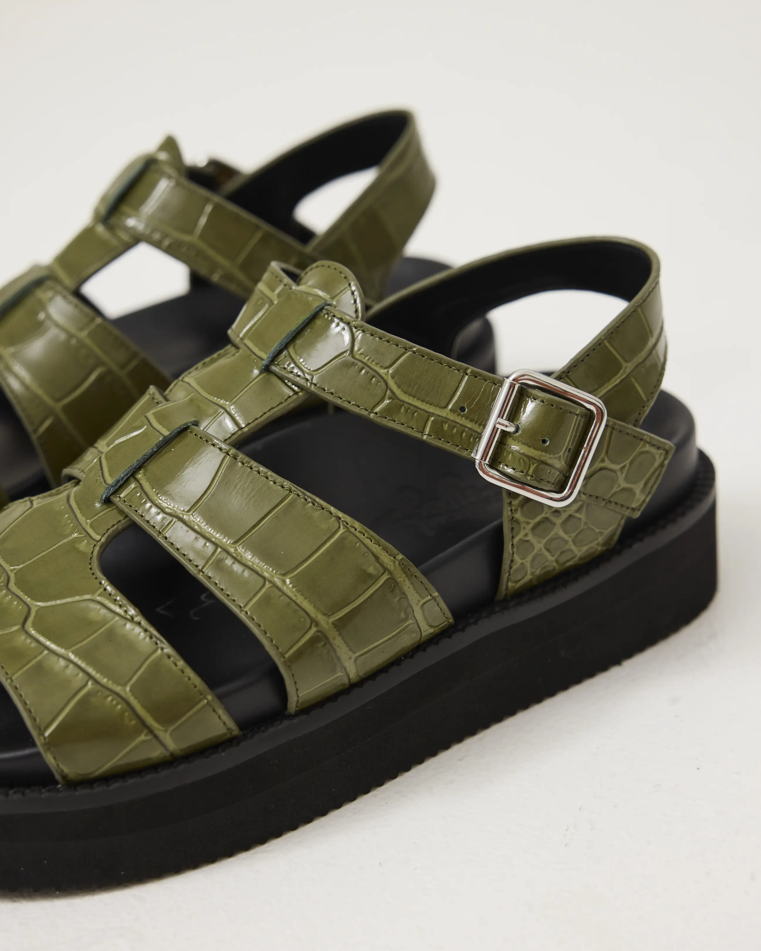 Volta T-Bar Sandal | Moss Green Croc - Image 3