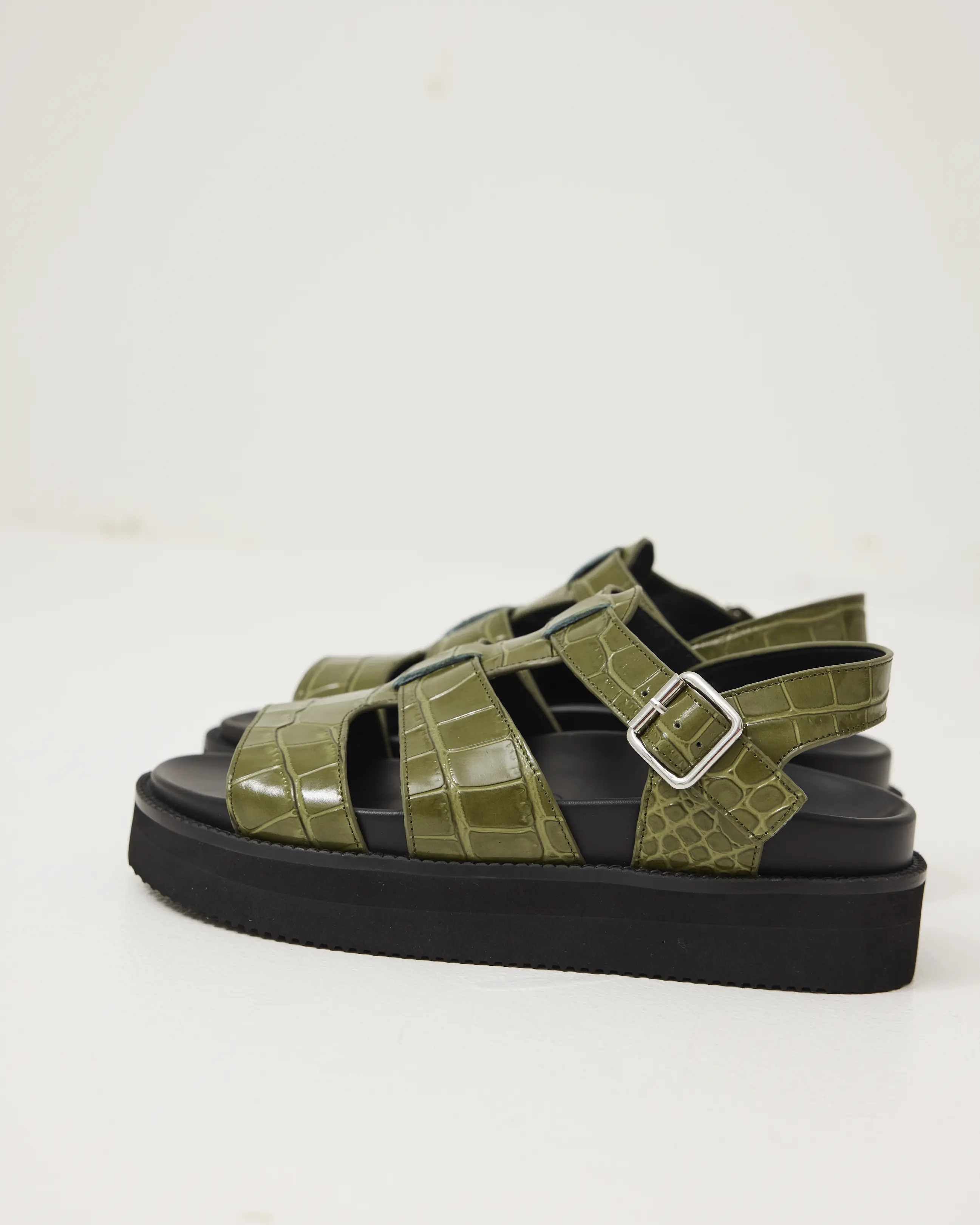 Volta T-Bar Sandal | Moss Green Croc - Image 4