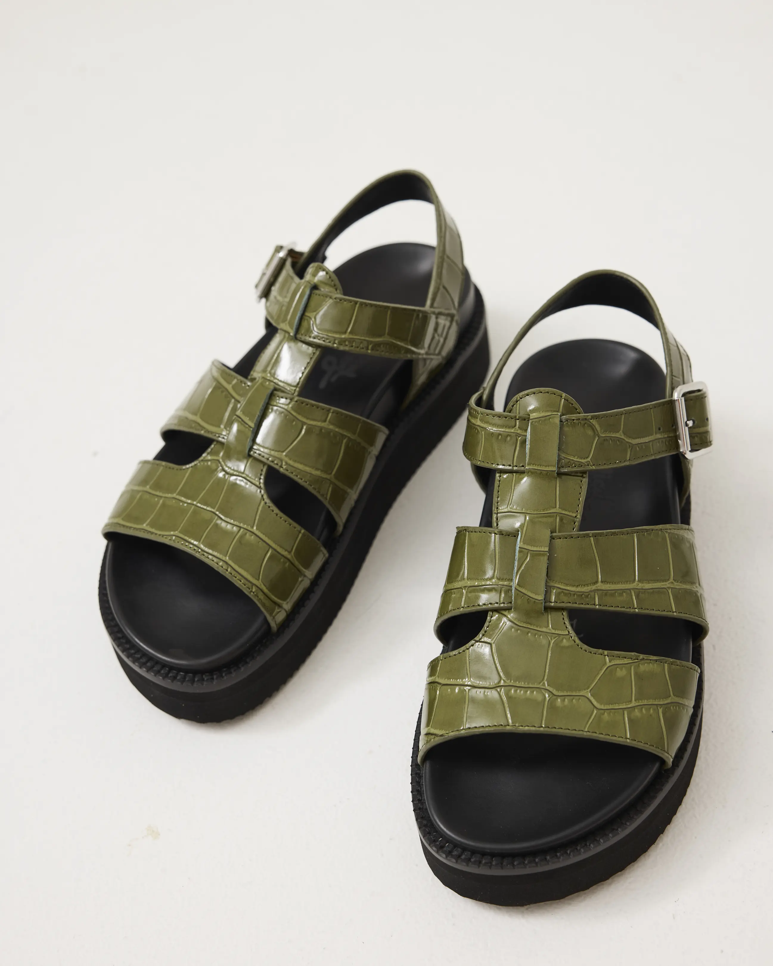 Volta T-Bar Sandal | Moss Green Croc - Image 5